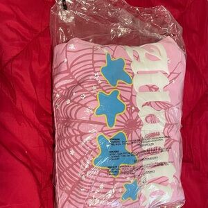 Pink Graphic Hoodie with Blue Stars